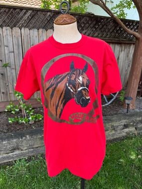 Vintage 90's Quarter Horse Made in USA Red Tee T-shirt Women's Size Medium